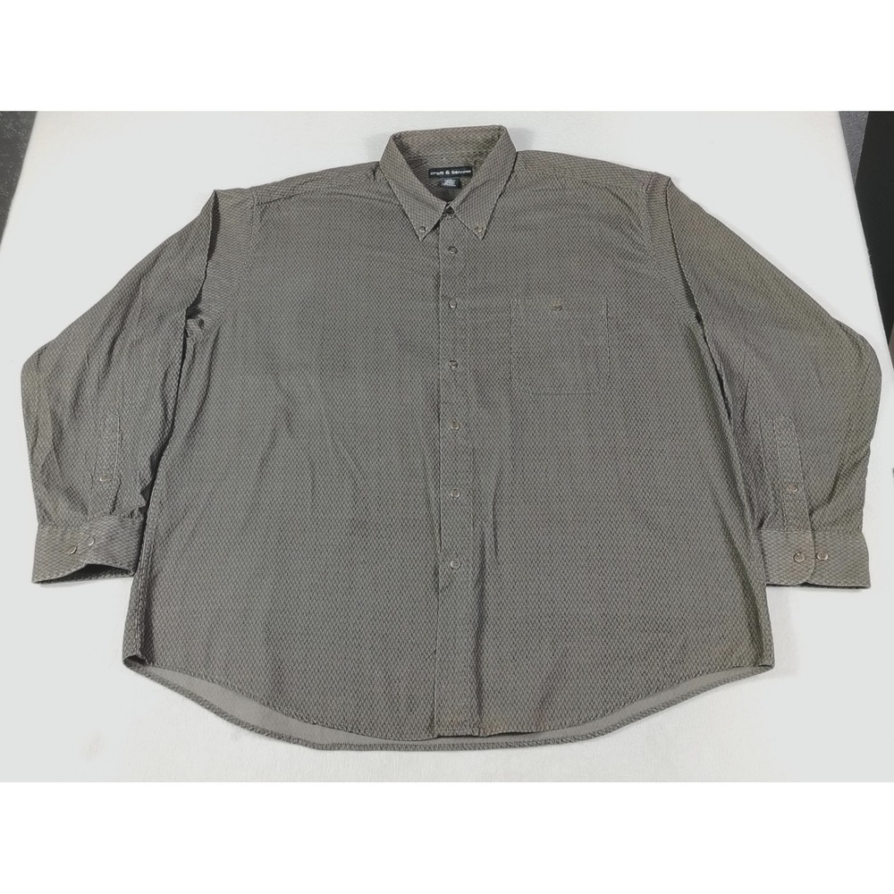 Croft & Barrow Button Up Shirt Mens 2XL Brown Geometric Herringbone LS Casual